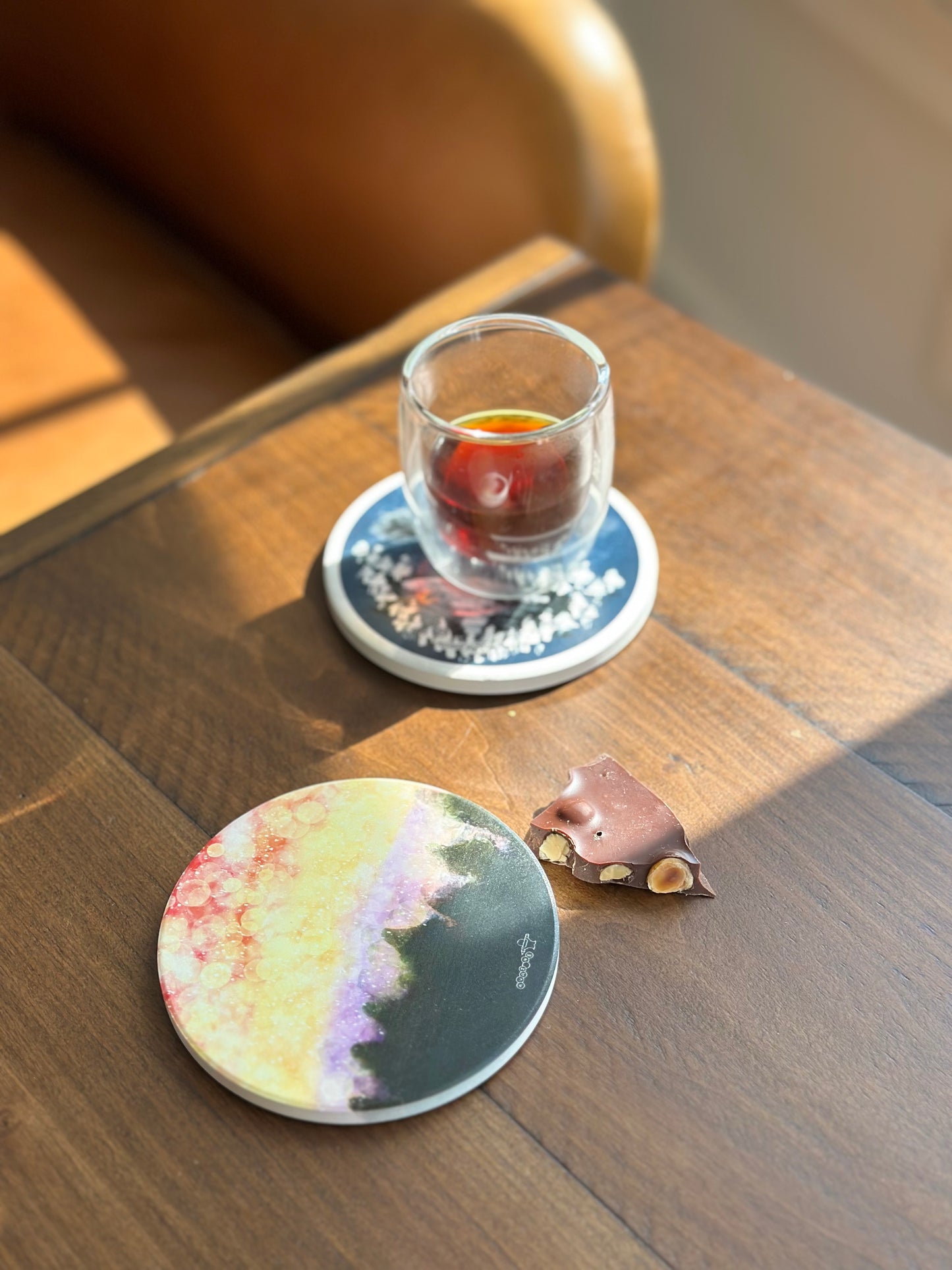 Coaster with ‘Sunset in Forest’ design