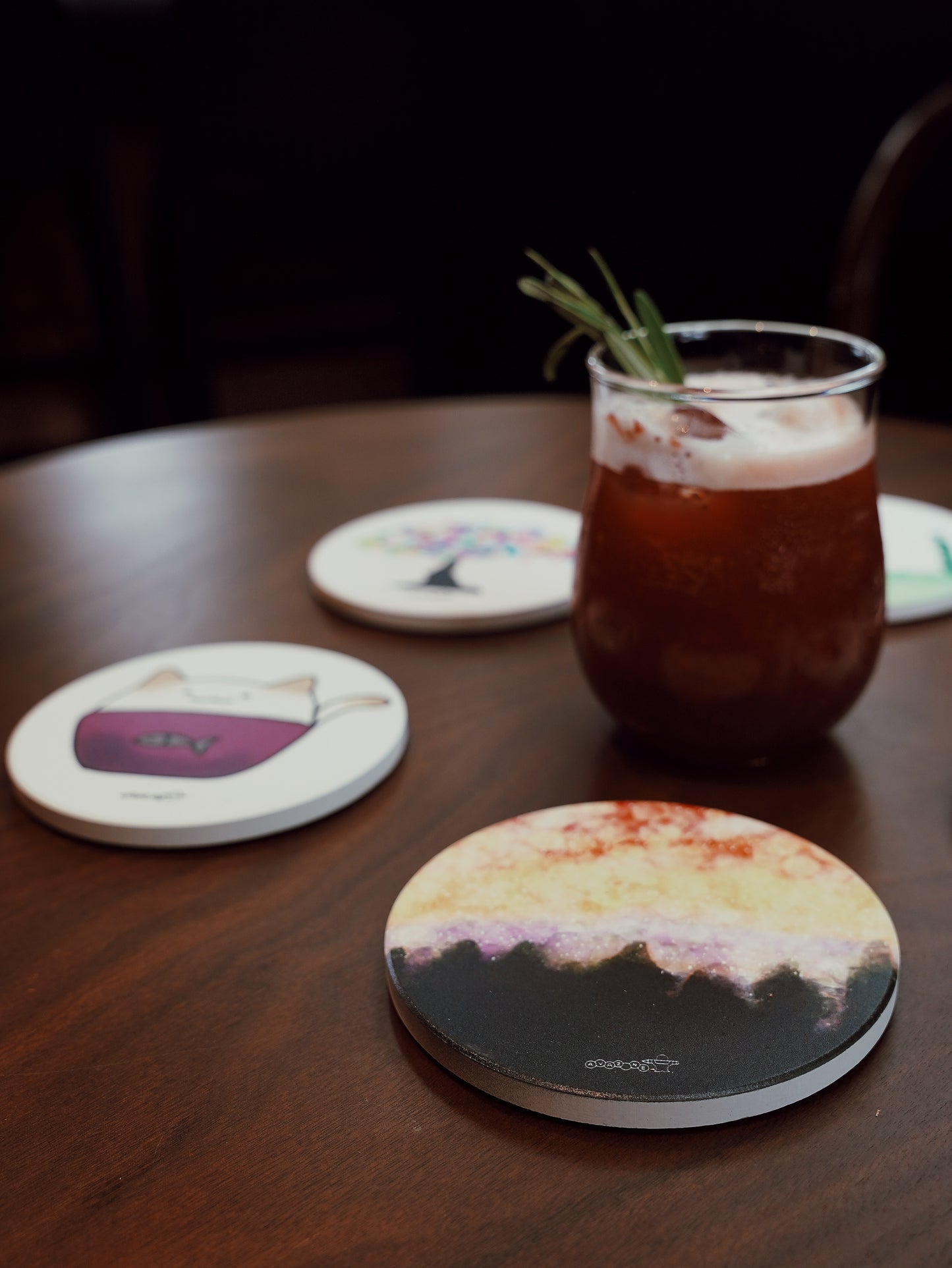 Coaster with ‘Sunset in Forest’ design