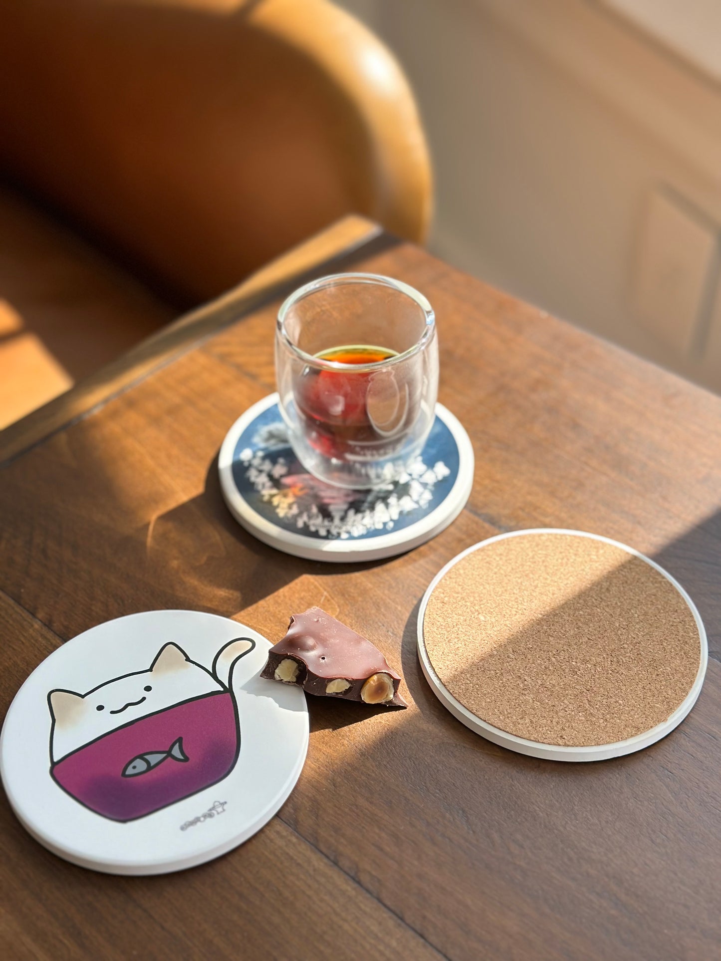 Coaster with ‘Cat in Bowl’ design
